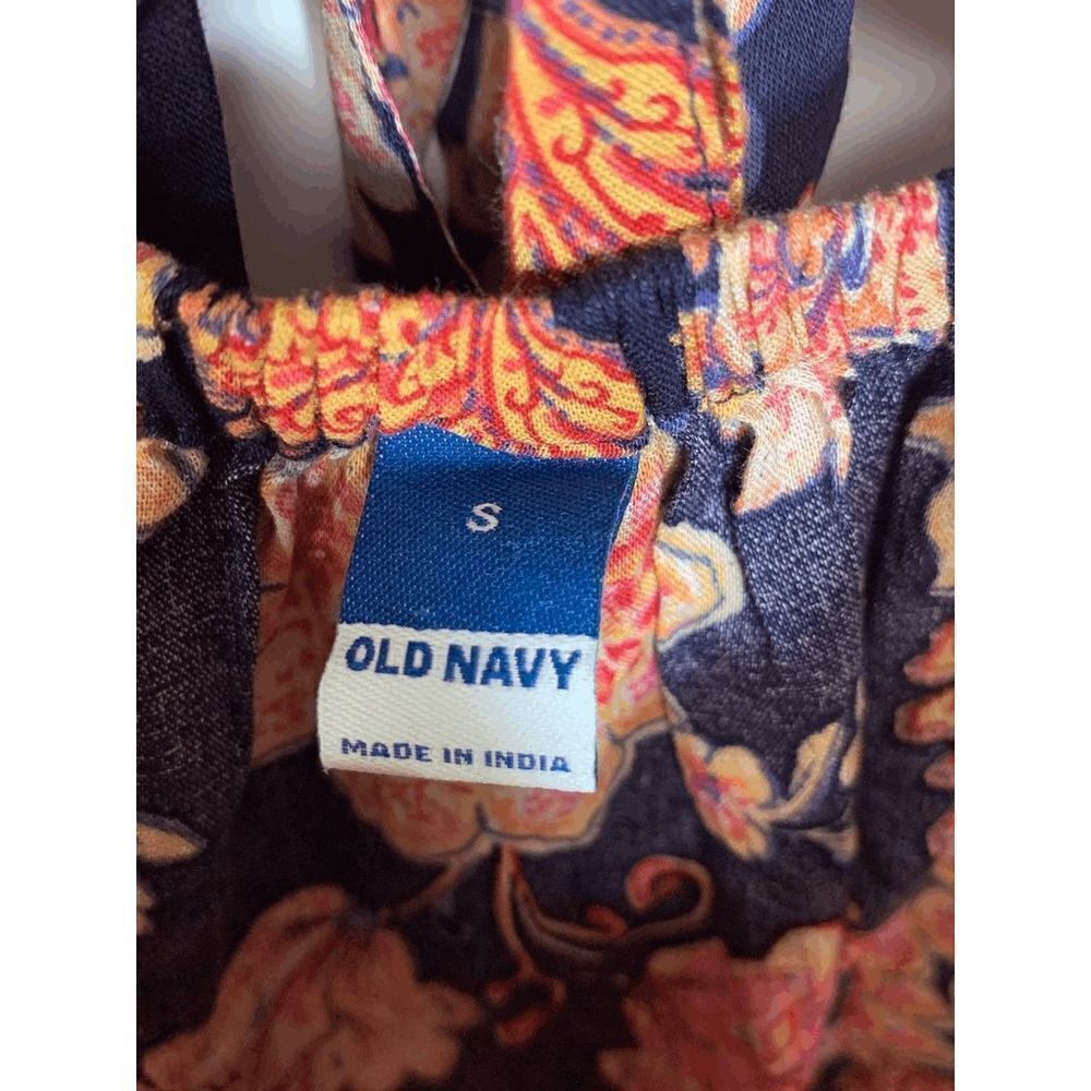 Old Navy Women's Woven Peasant Boho Floral Tie Back Top Blouse Navy Pink Small - Picture 4 of 9